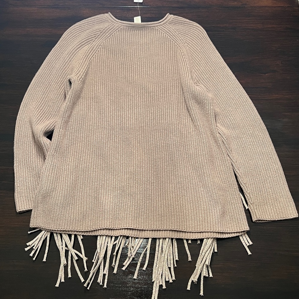 CHICO’S Drama Fringe Pull Over Sweater Taupe - Picture 8 of 12